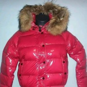 Moncler shiny red down coat jacket